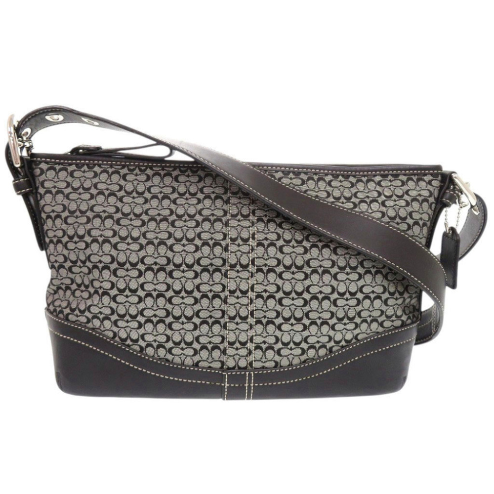Coach Mini Signature Leather Canvas Grey Black Shoulder Bag 1673COACH